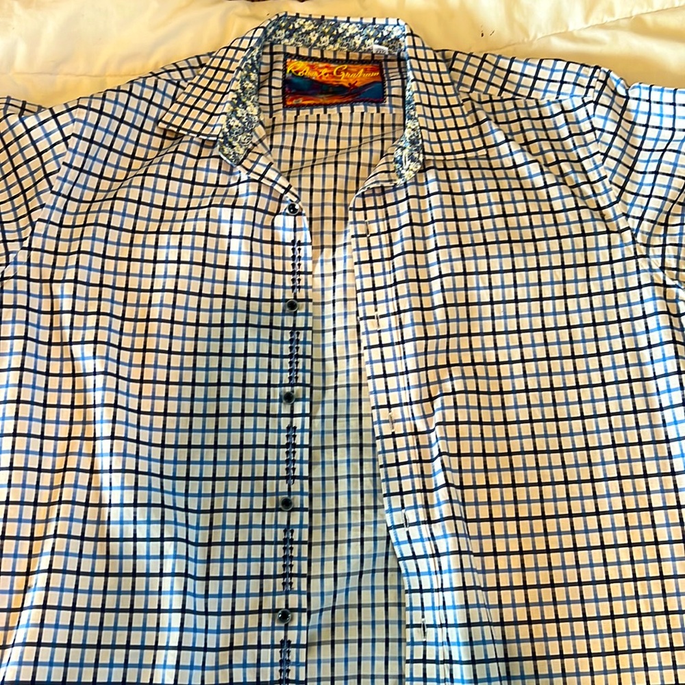 White Plaid Robert Graham Dress Shirt Size XXL 2TG Short Sleeve